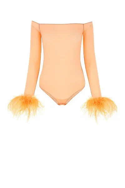 Oseree Peach Mesh Bodysuit In Orange