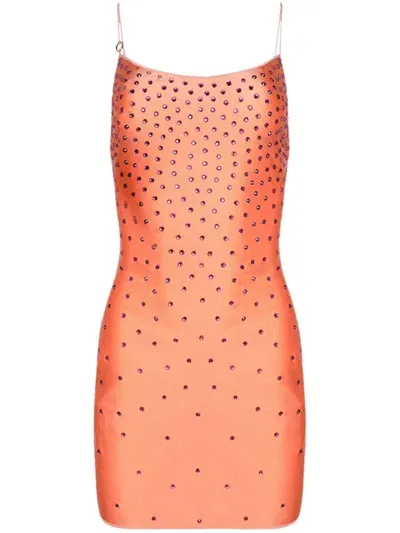 Oseree Crystal-embellished Satin Minidress In Orange