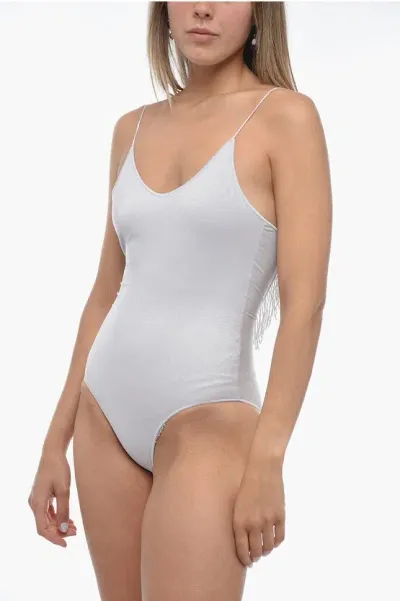 Oseree Glitter Effect One-piece Swimsuit With Beads In Gray