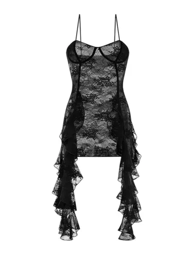 Oseree Oséree Ruffled Lace Minidress In Black