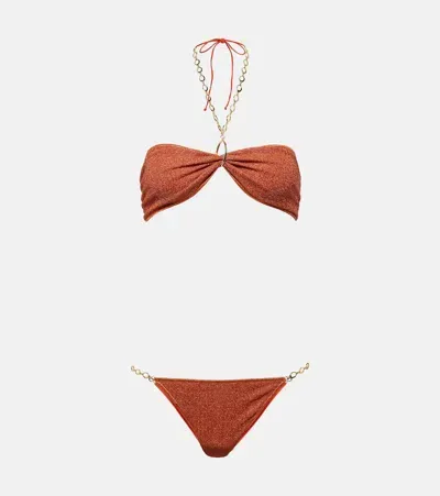 Oseree Lumière O-chain Lamé Bikini In Orange