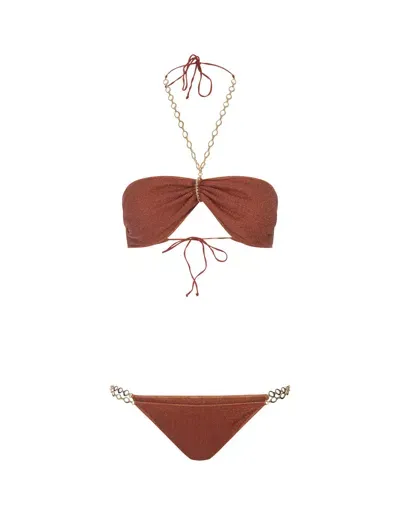 Oseree Oséree Lumière O Chain Halterneck Bikini In Orange