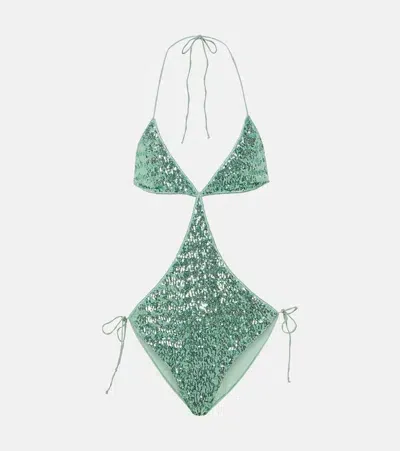 Oseree Pailettes Cutout Swimsuit In Blue