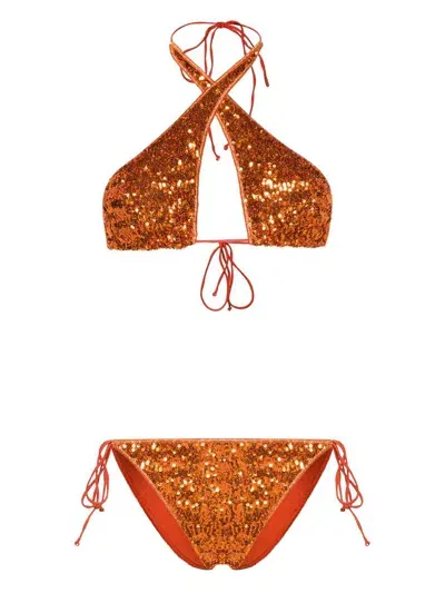 Oseree Sequin-embellished Bikini In Orange