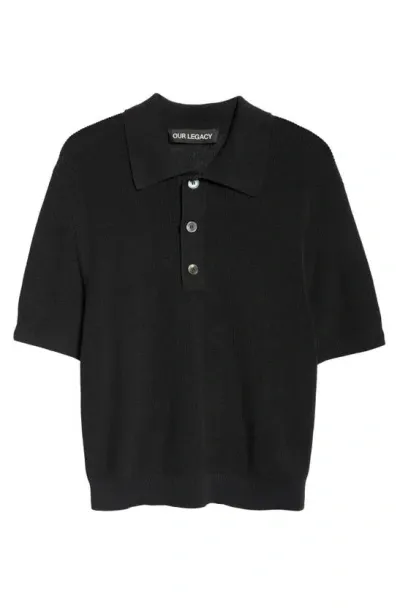 Our Legacy Traditional Knitted Cotton Polo Shirt In Black