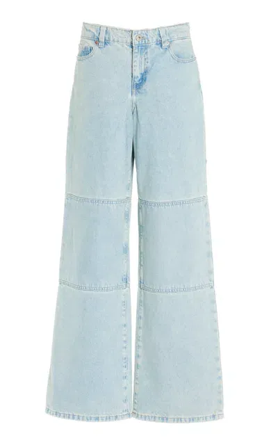 Outland Denim Bianca Rigid Mid-rise Long Wide-leg Jeans In Blue