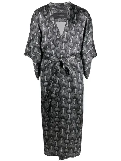 Ozwald Boateng Printed Silk Long Kimono In Gray