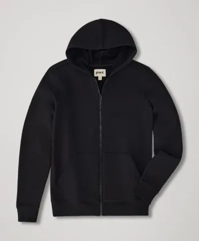 Pact Organic Brushed Fleece Zip Hoodie In Black