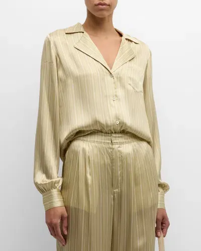 Paige Capriana Stripe Silk Shirt In Olive