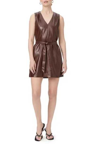 Paige Luisa Belted Faux Leather Minidress In Rum Raisin