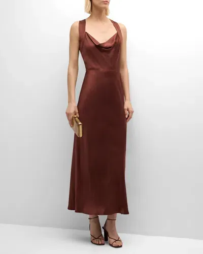 Paige Marcle Sleeveless Cowl-neck Midi Dress In Rum Raisin