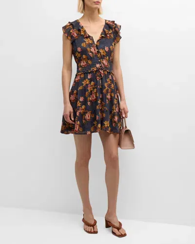 Paige Paradis Floral Silk Mini Dress In Navy Multi