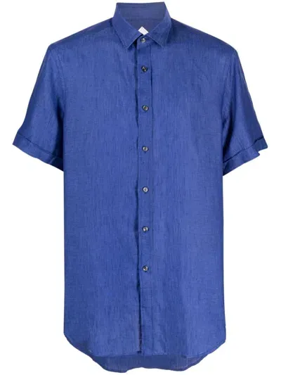 Pal Zileri Short-sleeved Linen Shirt In Blue