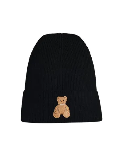 Palm Angels Bear Patch Knitted Beanie In Black