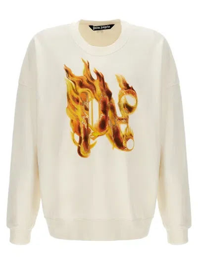 Palm Angels 'burning Monogram' Sweatshirt In White