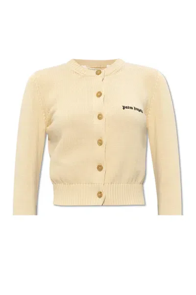 Palm Angels Cardigan With Logo In Cream