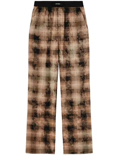 Palm Angels Check-print Track Pants In Brown