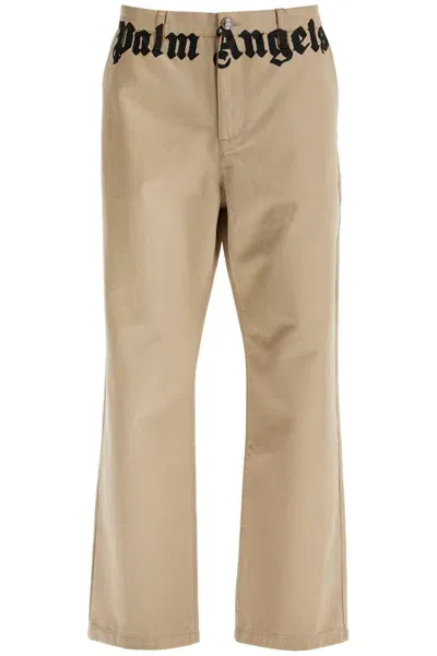 Palm Angels Chino Pants With Logo Branding In Neutrals