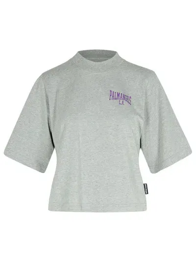 Palm Angels College Grey Cotton T-shirt In Gray