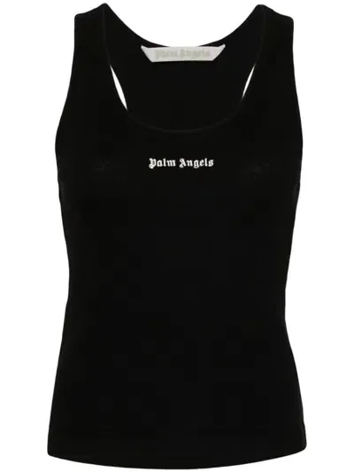 Palm Angels Embroidered Logo Ribbed Tank Top In Black