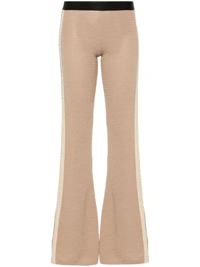 Palm Angels Logo-tape Knitted Flared Trousers In Beige