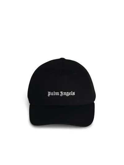 Palm Angels Front Logo Embroidered Cotton Baseball Cap In Black