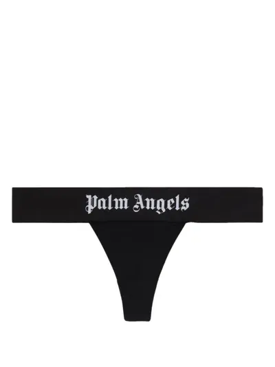 Palm Angels Logo Cotton Thong Brief In Black