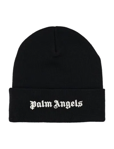 Palm Angels Logo Embroidered Knit Beanie In Black