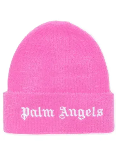 Palm Angels Logo-embroidered Wool Beanie In Pink