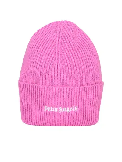 Palm Angels Logo Fuxia Beanie In Pink