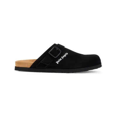 Palm Angels Black Logo Calf Leather Mules