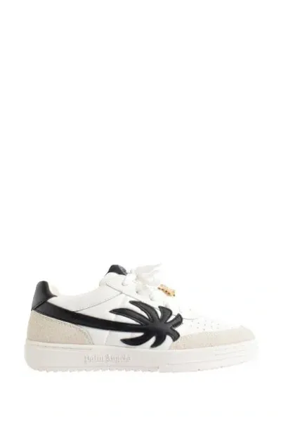 Palm Angels White Palm Beach University Leather Sneakers In Black