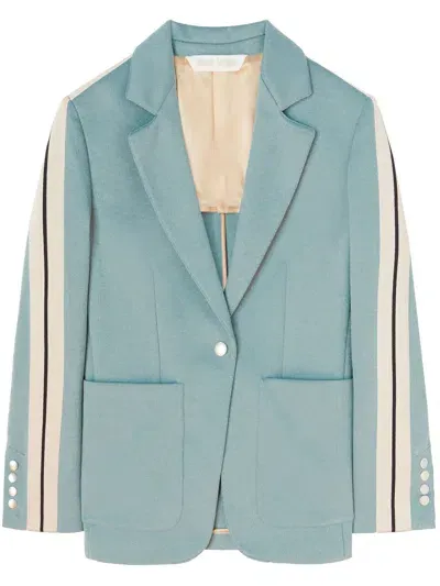 Palm Angels Side-stripe Single-breasted Blazer In Blue