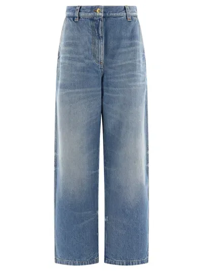 Palm Angels Washed Logo Jeans In Blue