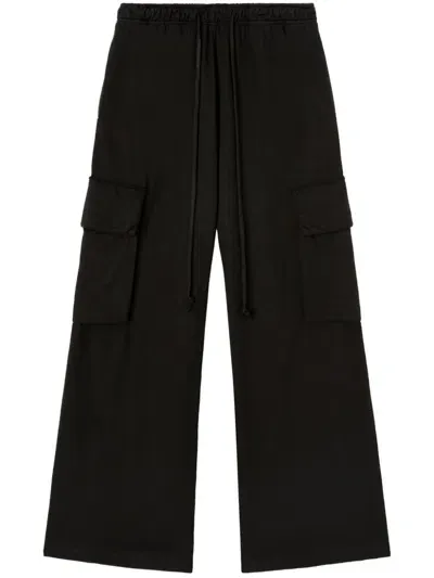 Palm Angels Wide-leg Cotton Cargo Trousers In Black