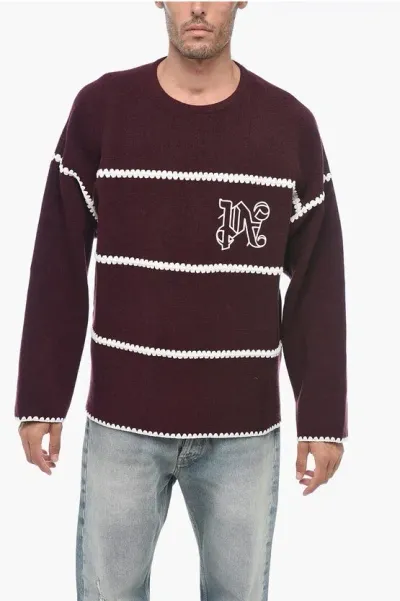 Palm Angels Embroidered-monogram Striped Jumper In Red