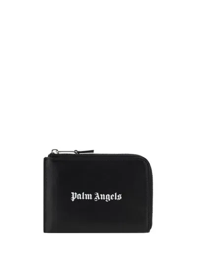 Palm Angels Zip Portacarte Logo In Black