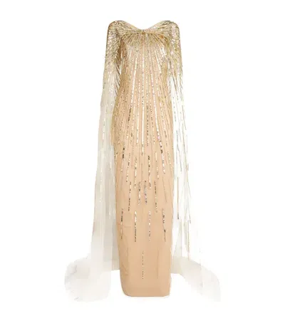 Pamella Roland Embellished Degrade Gown In Gold