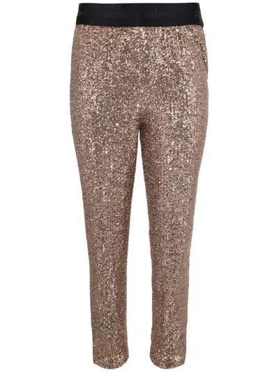 Pamella Roland Sequin-embellished Tapered Trousers In Gold