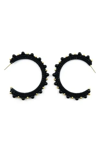 Panacea Rope Stone Hoop Earrings In Black