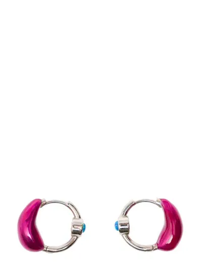 Panconesi Lava Silver Hoops Earrings With Fuchsia Detail In Rhodium Plated Brass Woman In Pink