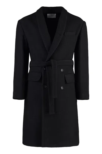 Paolo Pecora Double-breasted Virgin Wool Coat In Black