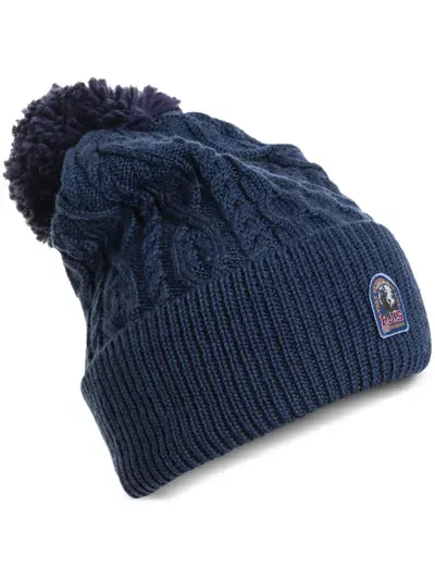 Parajumpers Logo-patch Pompom Beanie Hat In Blue