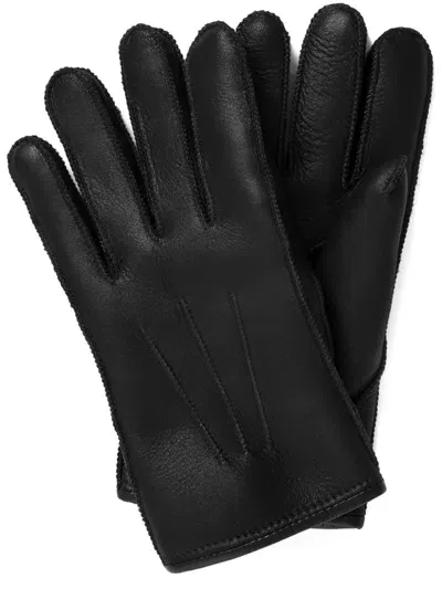 Parajumpers Piped-stitch Leather Gloves In Black