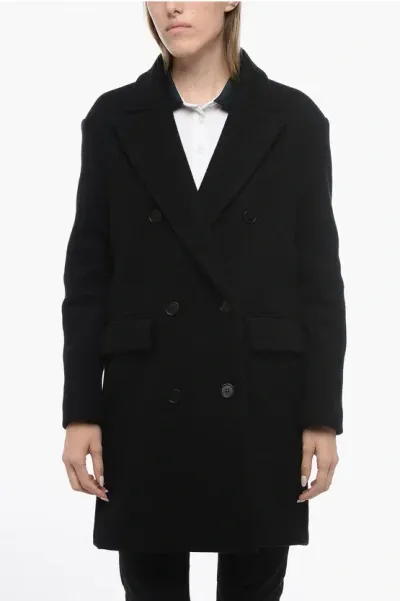 P.a.r.o.s.h Blended Virgin Wool Lanna Coat With Double-brest Desing In Black