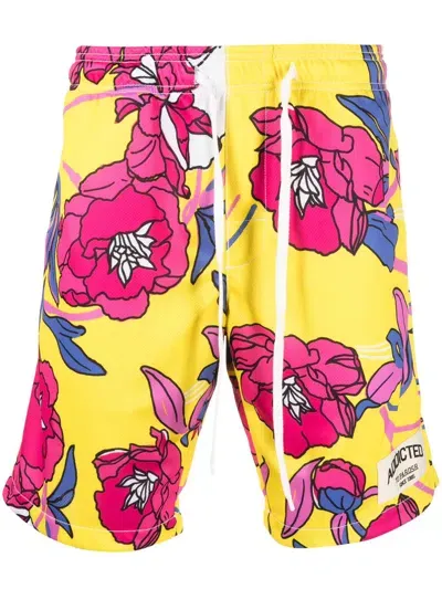 P.a.r.o.s.h Floral-print Knee-length Shorts In Yellow