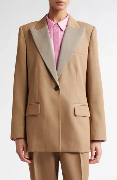 Partow Alma Contrast Lapel Virgin Wool Blazer In Almond