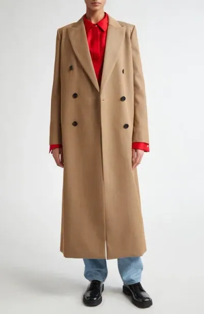 Partow Marcus Double Breasted Wool Gabardine Coat In Almond