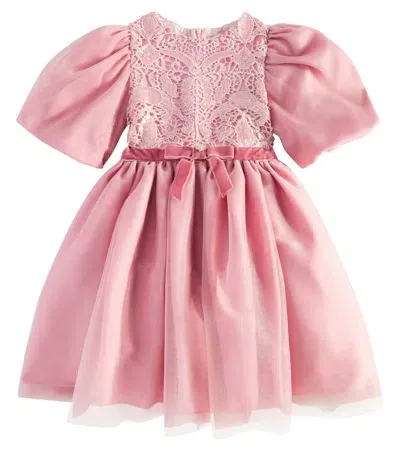 Patachou Kids' Bow-detail Sequined Tulle Dress In Pink