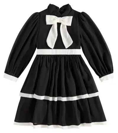 Patachou Kids' Bow-detail Tiered Tulle Dress In Black